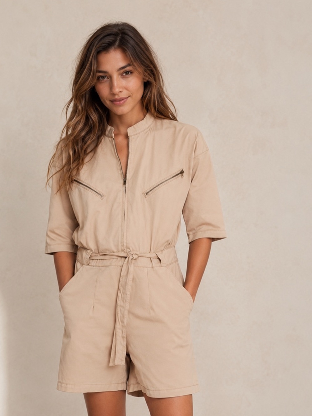 ba&sh Cristina Cotton Twill Utility Romper Jumpsuit